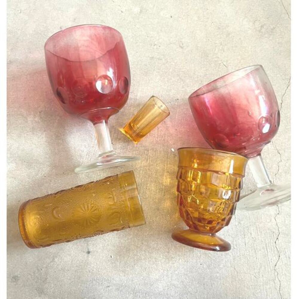 Lot of vintage Glasses, Gasseare, Beautiful Amber, Retro 1960s 1970s pink,
